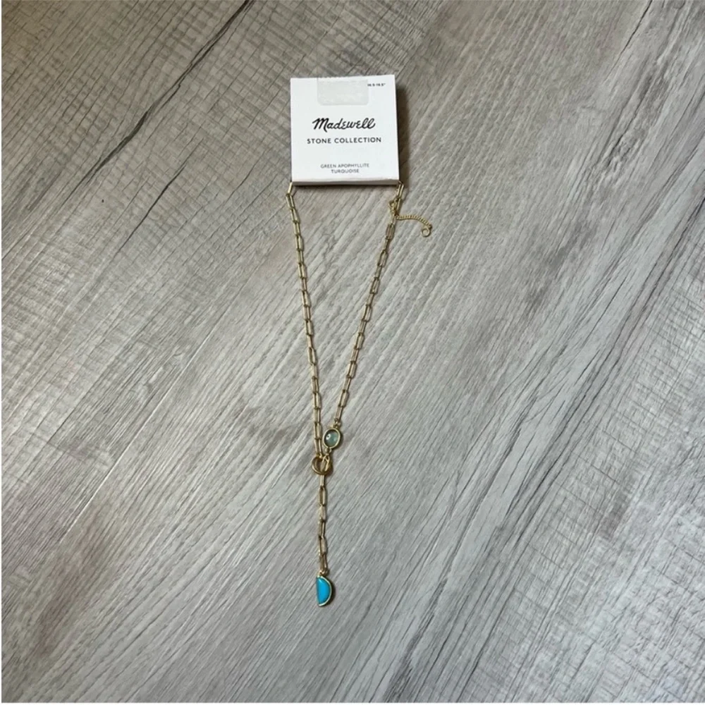 NEW MADEWELL Stone Collection Green Apophyllite Necklace Vintage Gold Turquoise - Picture 4 of 8